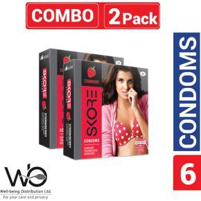 SKORE - Strawberry Climax Delay With Raised Dots Condom - Combo Pack - 2 Packs - 3x2=6pcs