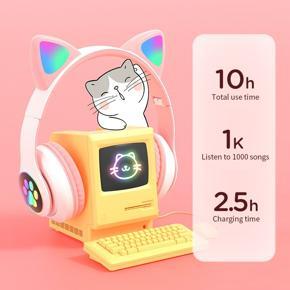 STN28 Bluetooth 5.0 LED Cat Ear Headphones Kids Headset Young People Noise Cancelling Support TF Card 3.5mm Plug with Mic