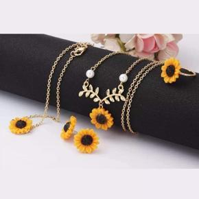 5 Pcs Sunflower Pendant Necklace Set With Pendant Necklace Earrings Bracelet Ring