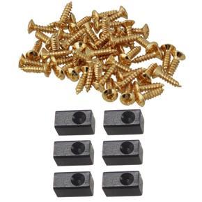 BRADOO- 50 Pieces Guitar Bass Screws Parts for Scratchplates Pickguard, Gold & 6 Pieces Guitar Tremolo Bridge Saddle Clamp Pressure Lock String Insert Metal Block