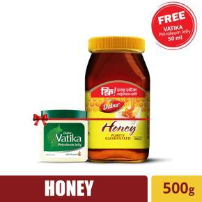 Dabur Honey: 100% Pure Honey with No Sugar Adulteration (Free Vatika Petroleum Jelly 50 ml) 500 gm