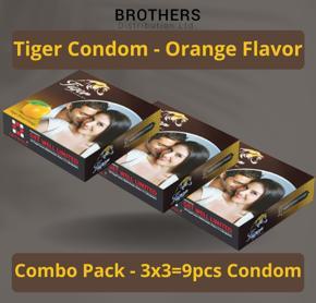 Tiger Condom - Dotted Condoms Orange Flavour - Combo Pack - 3x3=9pcs