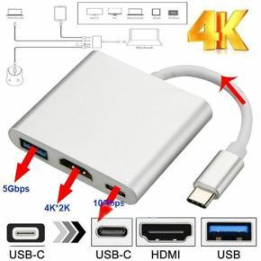 3 in 1 USB 3.1 Type C to USB-C 4K HDMI USB 3.0 Hub Adapter Chargers Cable for Universal Type-C Cell Phones