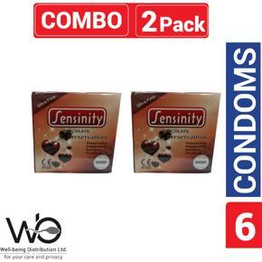 Sensinity Ultra Fine Ribbed & Dotted Chocolate Flavor Condom - Combo Pack - 2 Packs - 3x2=6pcs