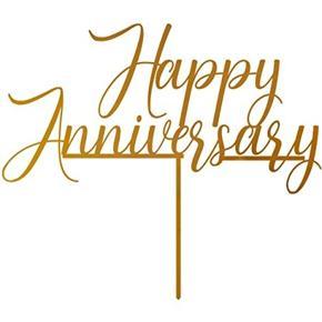 Happy Anniversary Cake Topper Cake Decorating Topper(Golden)