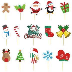 15pcs Christmas Party Cake Decoration Supplies Christmas Cake Topper Decoration Plugin Baking Accessories size:15 Christmas inserts