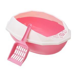 Mini Oval Cat Toilet Pet Plastic Litter Training Tray Lip Top Prevent Spillage Pink - Pink (pink)