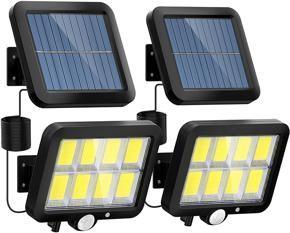 Solar Motion Sensor Light Outdoor, 320 Bright COB 120 LED, 16.4Ft Cable, 3 Working Mode, Adjustable Solar Panel, Wired Solar Powered Security Flood Lights for Indoor Use, Wall, Yard, Garage, Garden