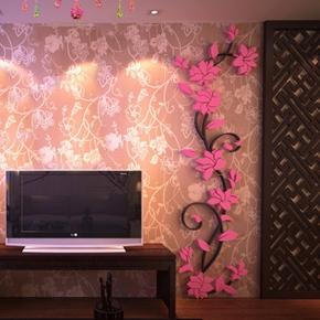 3D Acrylic Wall Sticker DIY Rose Flower Vine Wall Decals Mural Art Wallpaper Home TV Sofa Background Wall Poster Wallstick Decor