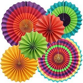 6pcs / set Ribbon Dot Paper Fans Round Wheel Disc Birthday Kids Party Wall Decoration Event Kindergarten Celebration Home Decor