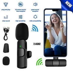 New K8 Type-C Port with Lightning Adapter Wireless Clip Microphone Lapel Mic Live Broadcast Lavalier Microphone Video Recordin g Radio Interview Noise Reduction Microphone with Lightning Adapter Free