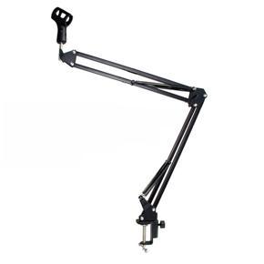 Microphone Holder Adjustable Metal Suspension Arm Scissor Arm Holder with Microphone Holder Mounting Clip Can Be Folded