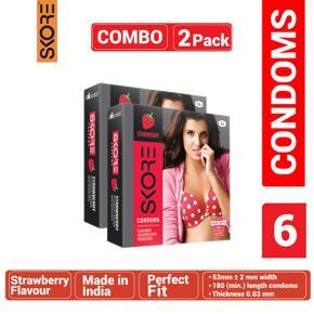 Skore - Strawberry Flavored Climax Delay Condom With 1500+ Raised Dots - Combo Pack - 2 Packs - 3x2=6pcs Condoms
