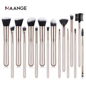 MAANGE 16PCS Professional Makeup Brushes Set Wooden Handle - Gold