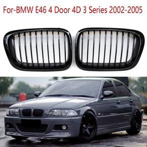 BRADOO 2Pcs Car Style Matte Black Front Kidney Double Slat Grill Grille for BMW E46 4 Door 4D 3 Series 2002-2005