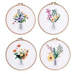 Embroidery Starters Kit with Pattern for Beginners,4Pack Cross Stitch Kits,4 Embroidery Hoops,Needlepoint Kit for Adults