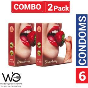 Sensation - Super Dotted Strawberry Condom - Combo Pack - 2 Packs - 3x2=6pcs