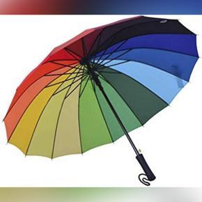 16 Ribs Rainbow Big Umbrella Rain Colorful Long Umbrella Men Women – Multi color