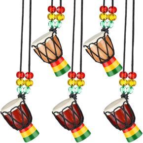 ARELENE 5 Pcs Instrument Necklaces Djembe Drum Mini Pendant African Drum Wooden Necklace Drums and Percussion