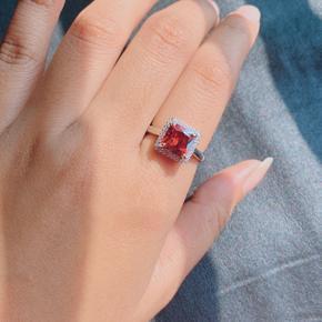 Zirconia Red Stone Cushion Cut Solitaire Sterling Ring