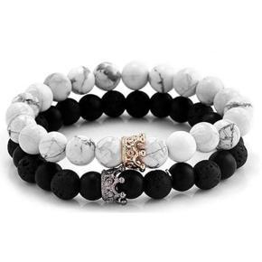 King and Queen Lava Stone Couple Bracelet