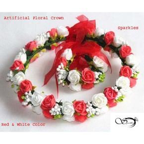 Artificial Flower crown for girls and women-Red &White color