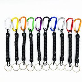1Pcs Fishing Lanyards Stretchy Spiral Keyring with Color Carabiner Spiral Retractable Coil Spring Keychain Theftproof Anti-Lost Stretch Cord Safety Keychain with Metal Carabiner Hook