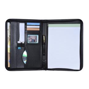 Multifunctional Professional Business Portfolio Padfolio Folder Document Case Organizer A4 PU Leather Zippered Closure with Business Card Holder Memo Note Pad