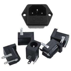 5 Pieces DC 5.5mmx2.1mm Power Jack Socket Female Panel Mount Connector & 1x 2IEC 320 C14 Male Type Plug Screw Panel Connector with Fuse Holder