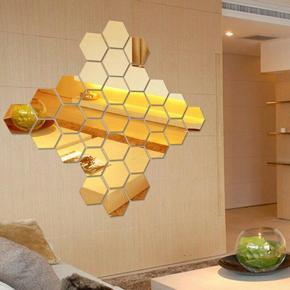 12pcs Hexagonal Three-dimensional Mirror Sticker Self-adhesive Wall Stickers Restaurant Aisle Mirror Bathroom Modern Accessories