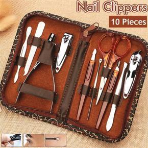 10pcs/ Nail Manicure Tools Set with PU Leather Case Stainless Nail Manicure Tools