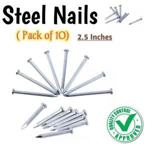 Pack of 10 - 1.0,1.5,2.0,2.5 Inch Hardened Steel Concrete Nails for Wall - Silver