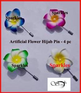 Multicolor  Artificial Flower Hijab pin For women - 4 pc