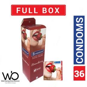 Sensation Condom - Strawberry Flavor Super Dotted Condom - Full Box - 12 Pack x 3pcs=36pcs Condom