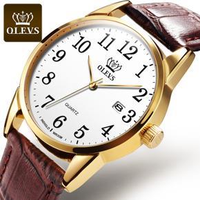 OLEVS Waterproof Men's Watch Leather strap Calendar display Digital watch Stylish simplicity Korean Student Quartz Watch For Men  - 5566