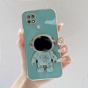 Hontinga for OPPO A15 A15S Back Cover With Cartoon Astronaut Folding Bracket Cases Luxury 6D Plating Soft Silicone Phone Cases