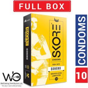 Skore - Banana Flavored 1500+ Dots Condoms Now With Extra Lubrication - 10pcs Single Pack