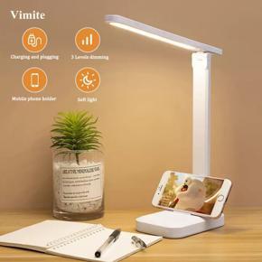 Vimite LED Table Lamp Study Light Foldable USB Rechargeable Desk Lamp 3 Modes Touch Dimming Eye Protection Reading Lights with Phone Holder for Student Room Bedroom Office Warm White