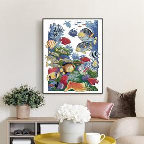 Tropical Fish Pattern Cross Stitch Kits DIY Handmade Needlework 14CT Canvas Embroidery Set Home Decor