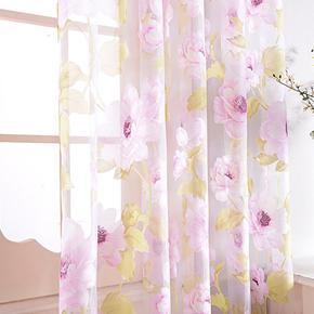 Fashion Camellia Flower Window Curtain Sheer Divider Panel Home Bedroom Decor