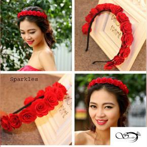 Artificial Red Flower Hair Band For Girls And Women-1 pc