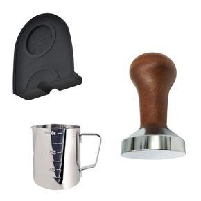 ARELENE Espresso 51MM Coffee Tamper Mat Silicone Rubber Tampering Corner Mat Coffee Maker with 350ML Milk Jug Barista Set