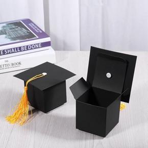 XHHDQES 50Pcs DIY Paper Graduation Cap Shaped Gift Box Sugar Chocolate Box Black