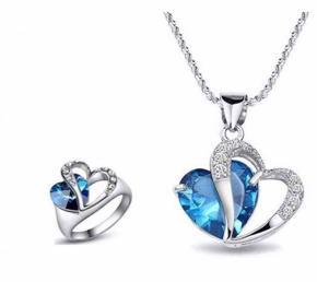 Blue stone Heart Shaped Necklace & Ring