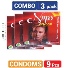 Nups Extra Time Lock System Condom 3*3 Pack- 9 pcs Condoms (Red)