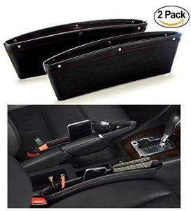 Car Seat Gap Filler & Pocket Organizer - PU Leather Caddy for Automotive Interior Accessories - Side Seat Catcher Black (2Pcs)