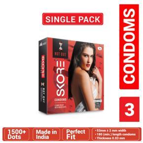 Skore - Not Out Climax Delay Condom With 1500+ Raised Dots - Single Pack - 3x1=3pcs Condoms