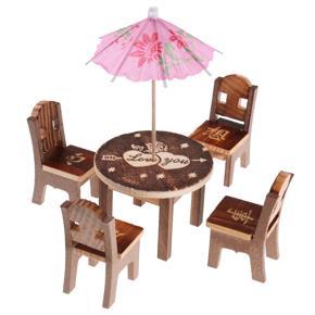HarnezZ Wooden Mini Table Chair Set Toys Pretend Role Play Game Play House Kitchen Accessories Toy Set of 5 pcs