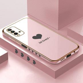 Hontinga for Redmi 9T Luxury 6D Plating Soft Casing Silicone Square Frame Phone Case Shiny Bling Back Cover Lover Heart Side Pattern Case