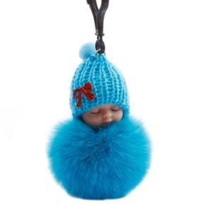 Cute Sleeping Baby Plush Doll Kids Baby Toy Xmas Gift Fur Ball Key Chain Pendant Girl Bag Ornaments Easter Decor
